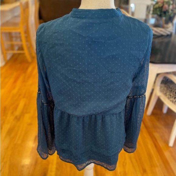 Blue Rain blue long sleeve clip dot boho top - Picture 7 of 8